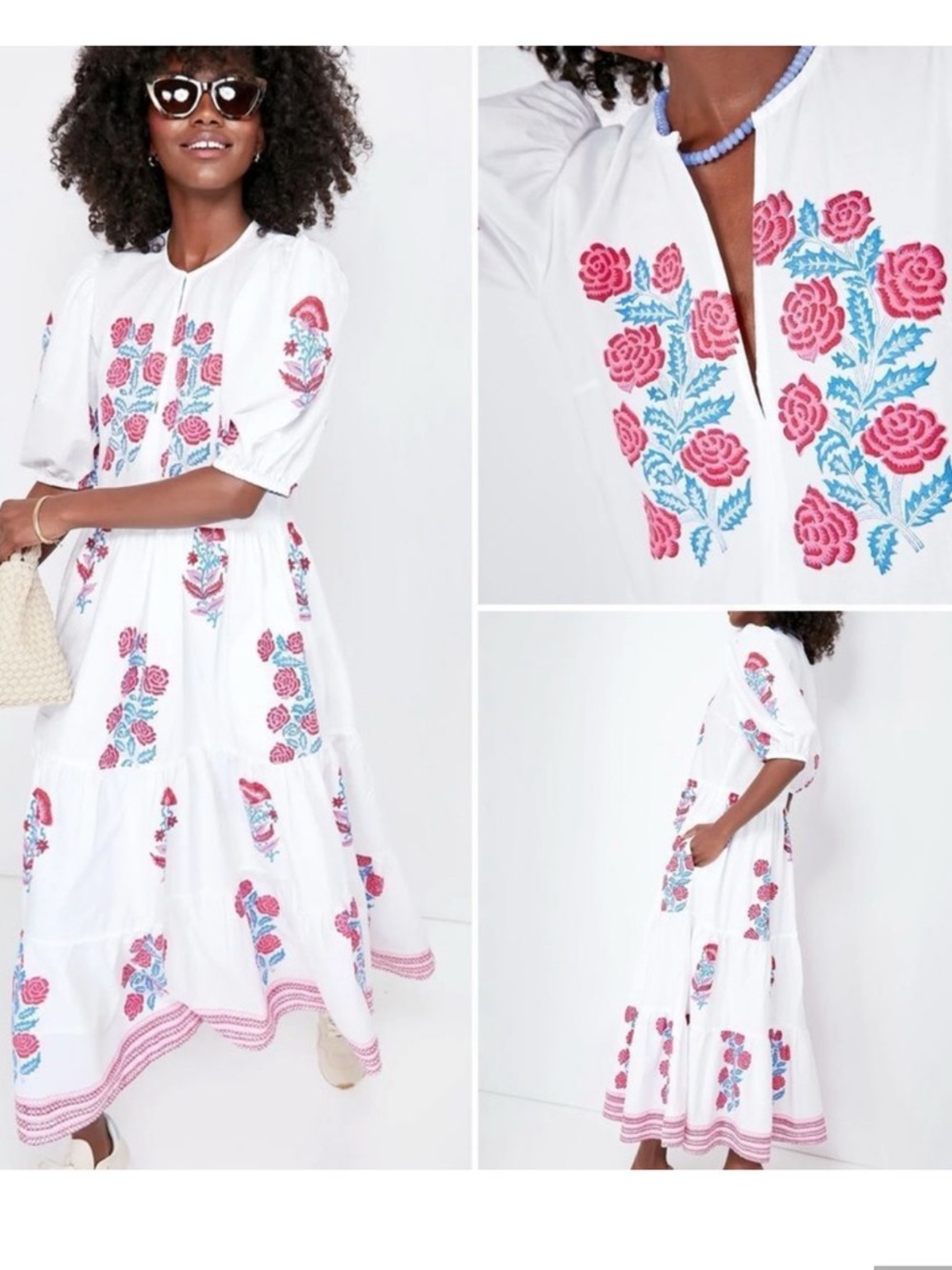 Oliphant Tuckernuck Pink Grandiflora Puff Sleeve Cotton Poplin Maxi Dress Sz M